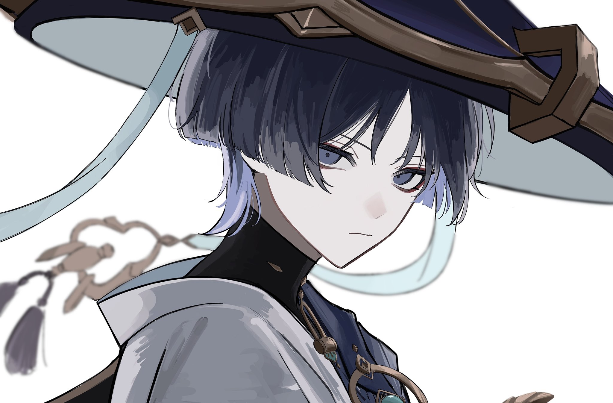 Safebooru 1boy aqua gemstone black bodysuit black hair blue cape blue