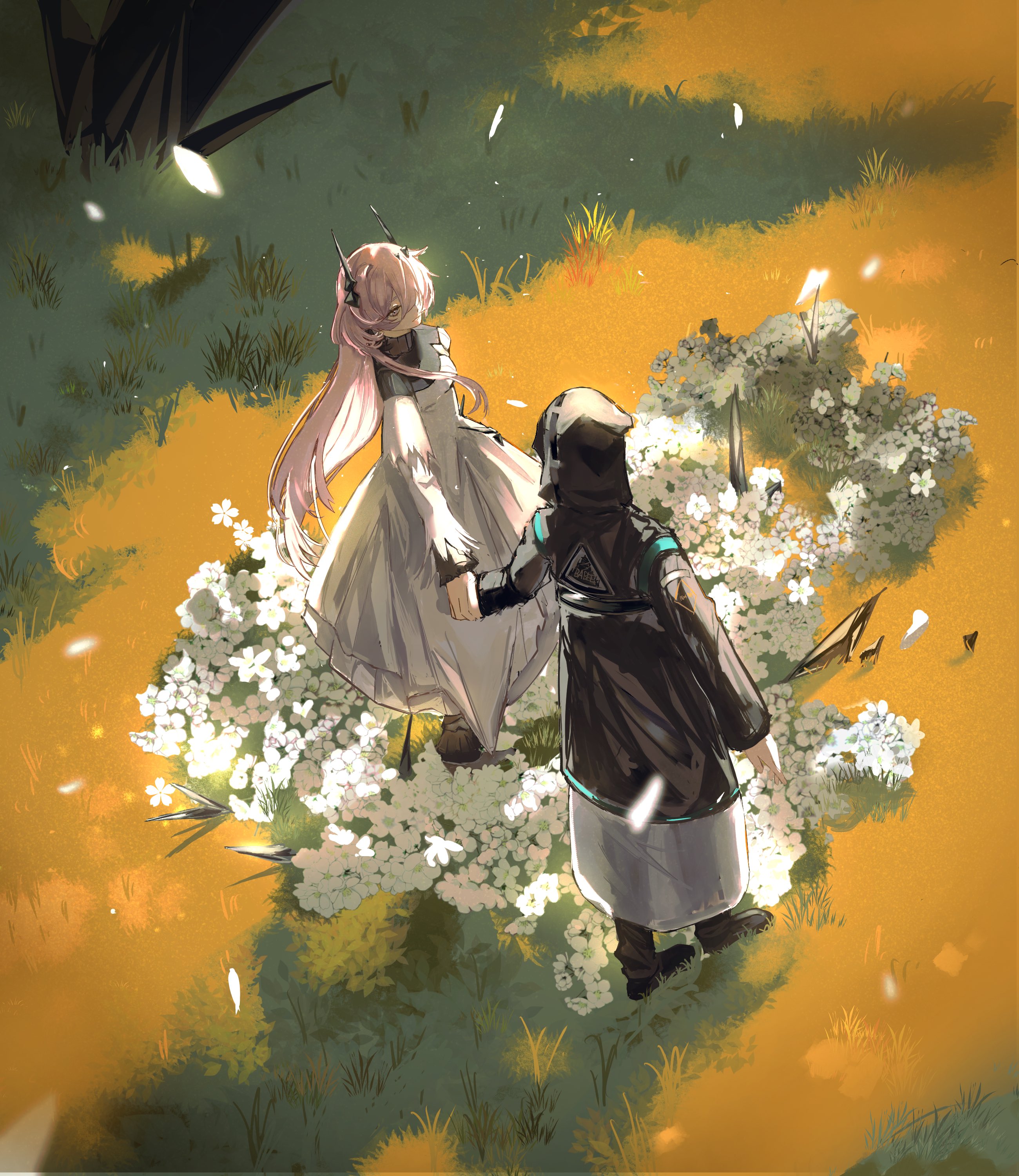 Safebooru 1boy 1girl 1other a6 9s rinlin absurdres arknights black