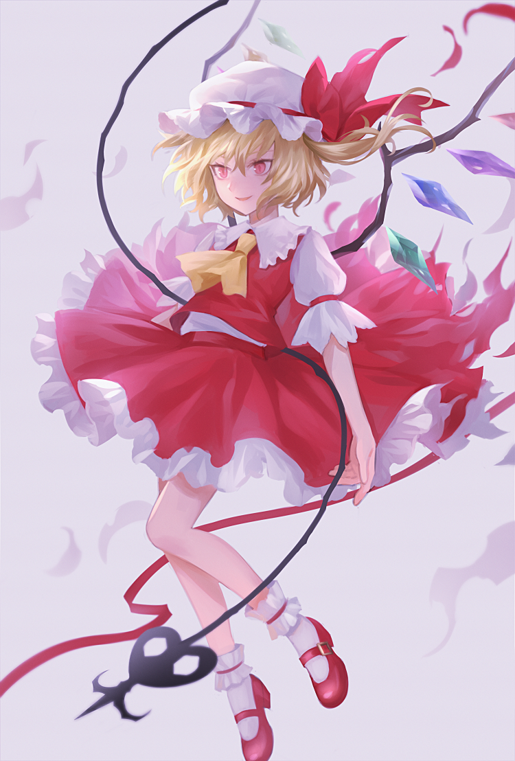 Safebooru 1girl Ascot Blonde Hair Crystal Flandre Scarlet Frilled Skirt Frills Full Body Grey