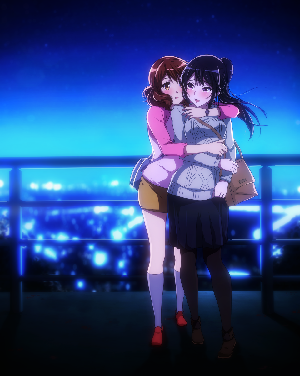 Safebooru 2girls Black Hair Blush Brown Hair Casual Full Body Hibike Euphonium Highres Hug 2420