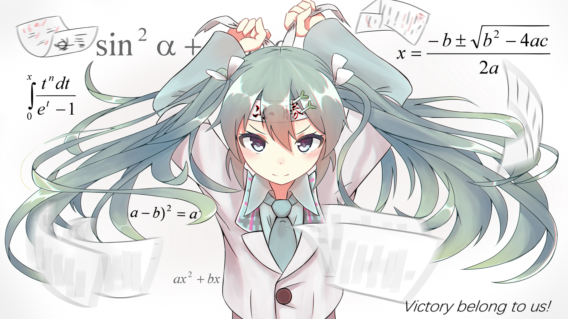 Safebooru - 1girl aqua eyes aqua hair determined english engrish ...