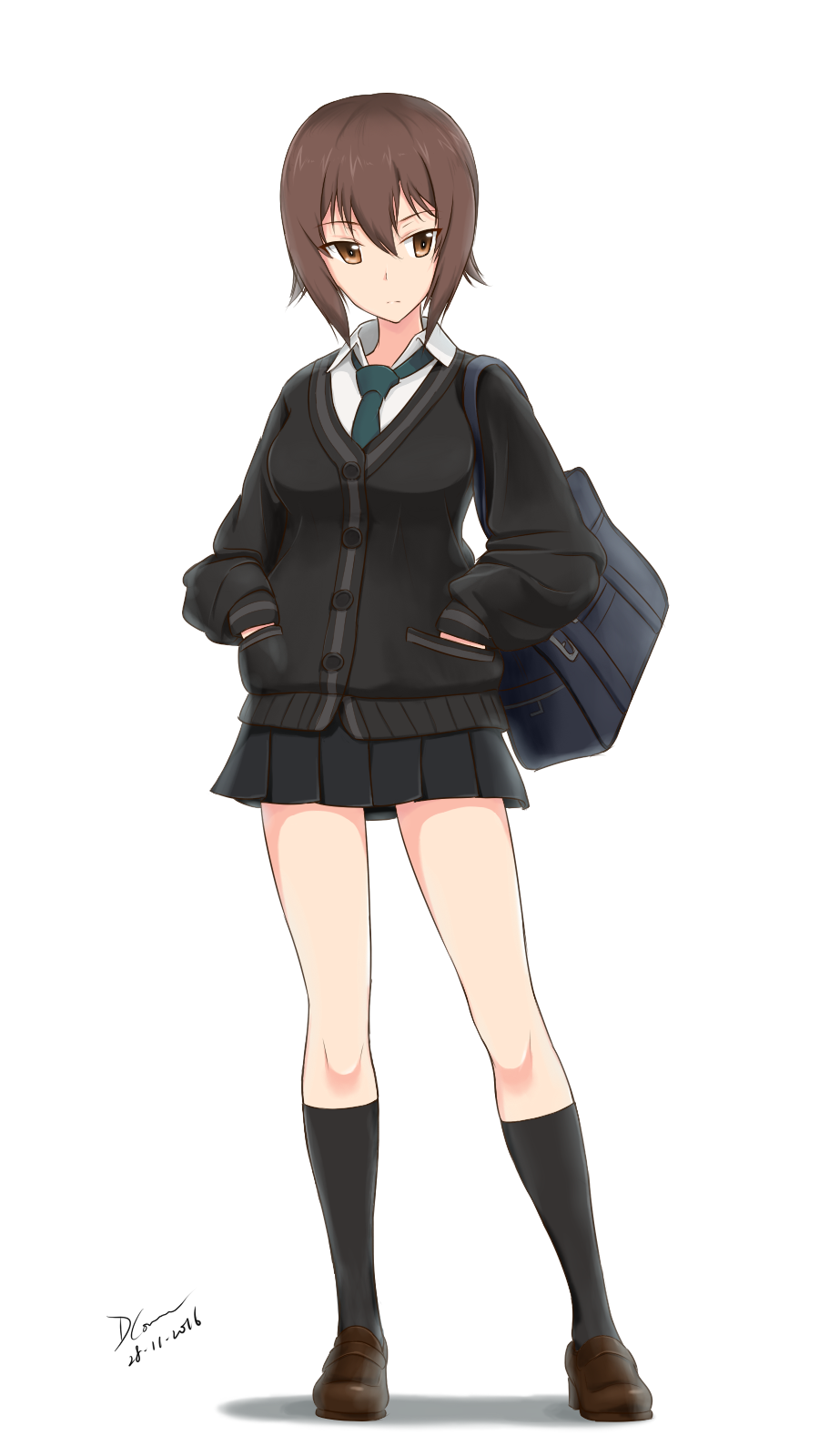 Safebooru 1girl Alternate Costume Artist Name Bag Bangs Black Cardigan Black Legwear Black