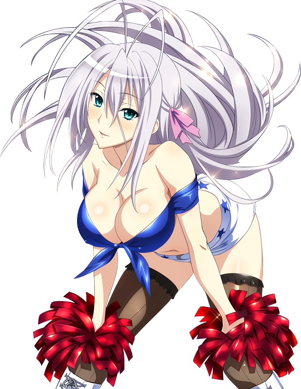 ...long_hair looking_at_viewer pink_ribbon pom_poms ribbon rossweisse silve...