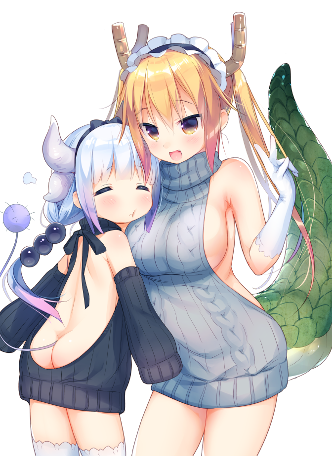 ...blonde_hair blush breasts butt_crack closed_eyes detached_sleeves dragon_girl ...