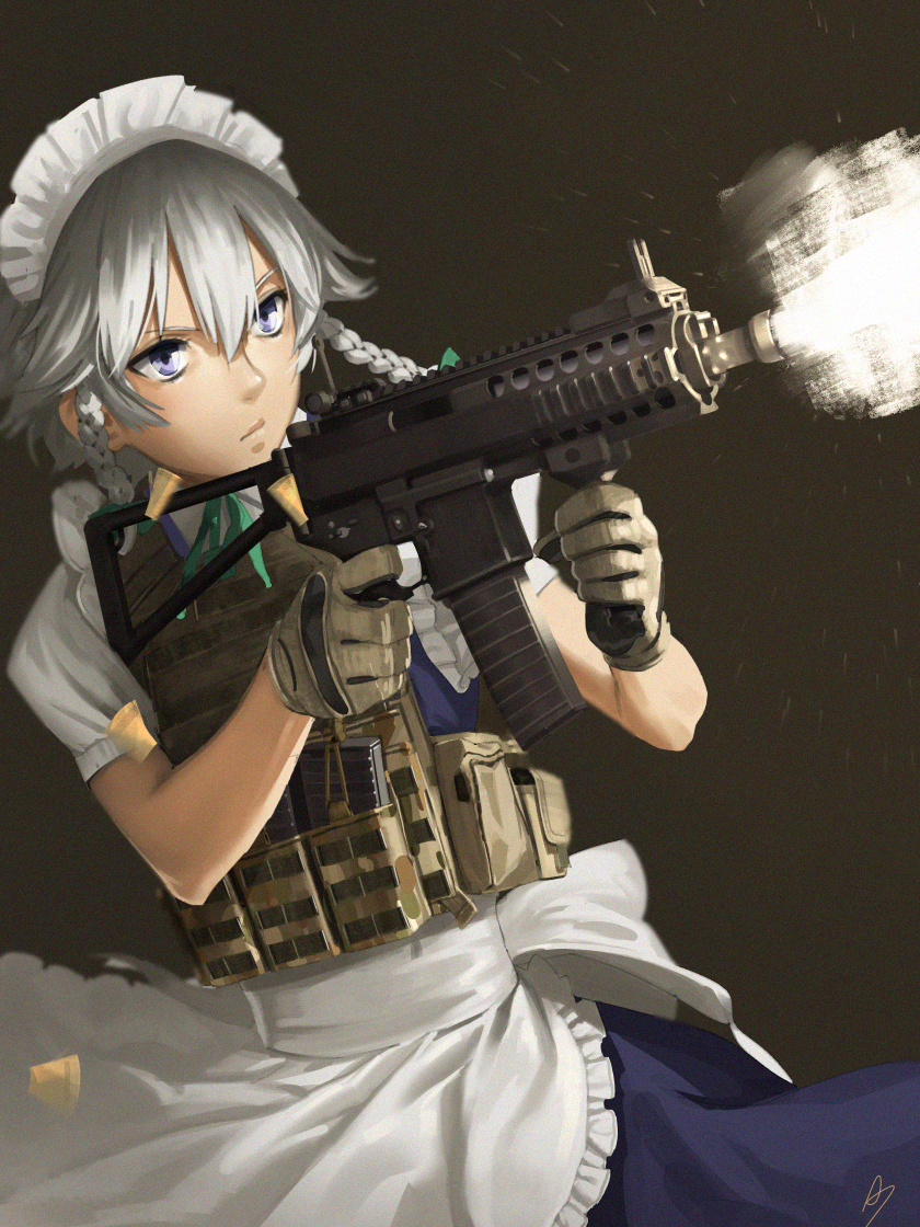 Gun project. Sakuya Izayoi. Sakuya Izayoi Gun. Touhou Сакуя. Sakuya Izayoi with Gun.