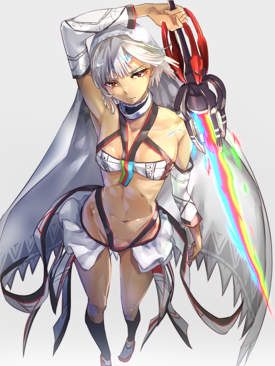 armpits bikini blonde_hair blush dark_skin fate/grand_order long_hair red_e...