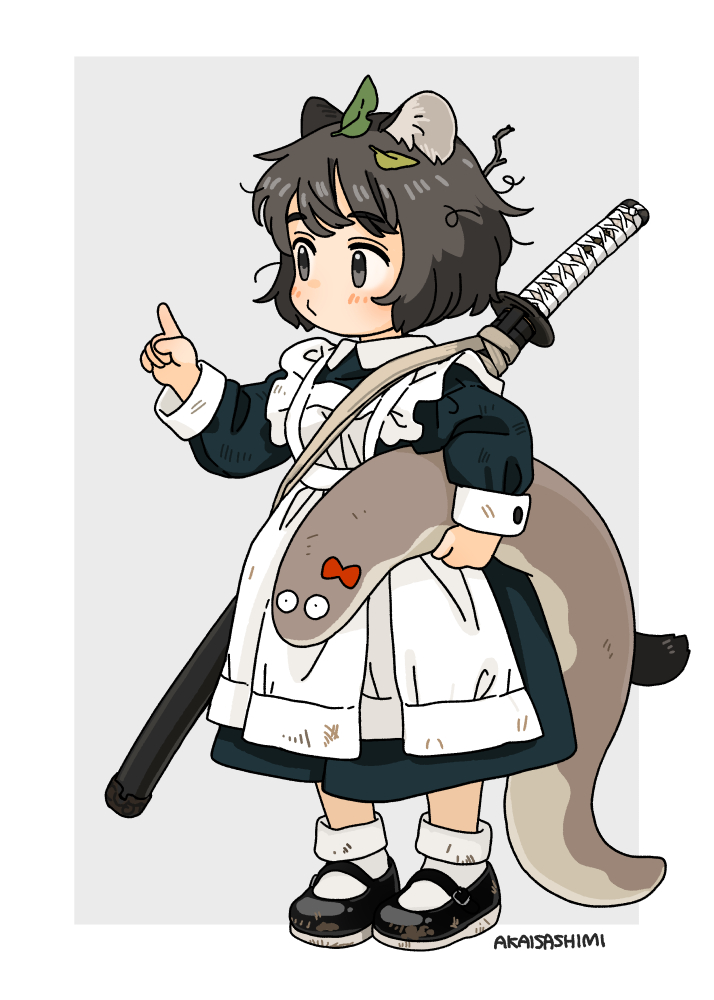 Safebooru - 1girl akai sashimi animal ears apron artist name black ...