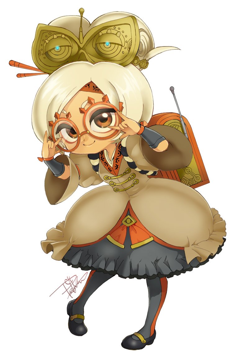 ...full_body glasses hair_ornament looking_at_viewer pose puffy_short_sleev...