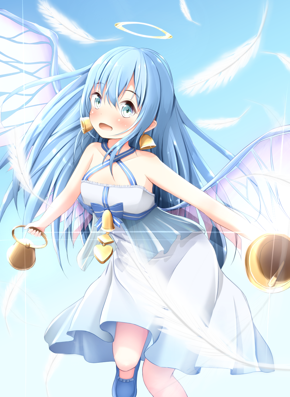 Safebooru - 1girl :d angel bell bell earrings bellringer angel blue ...