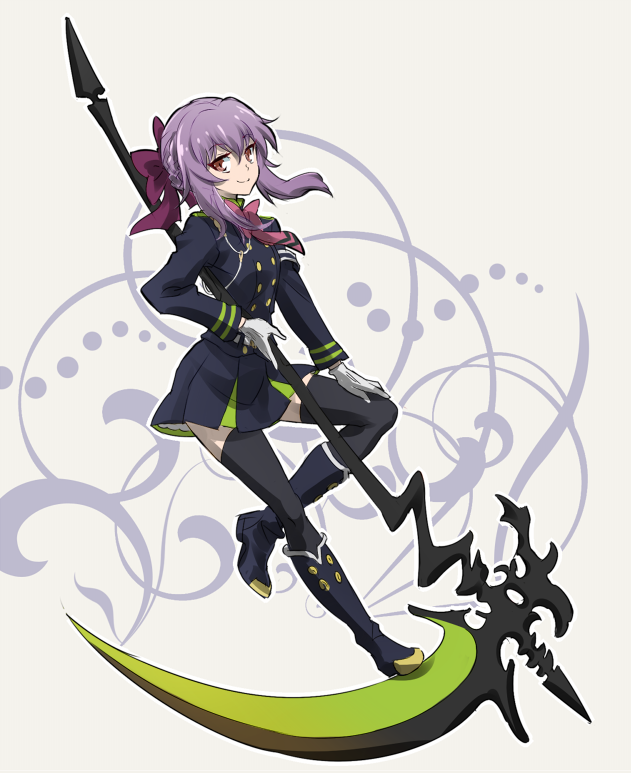 1girl boots bow brown_eyes gloves hair_bow hiiragi_shinoa iesupa knee_boots...