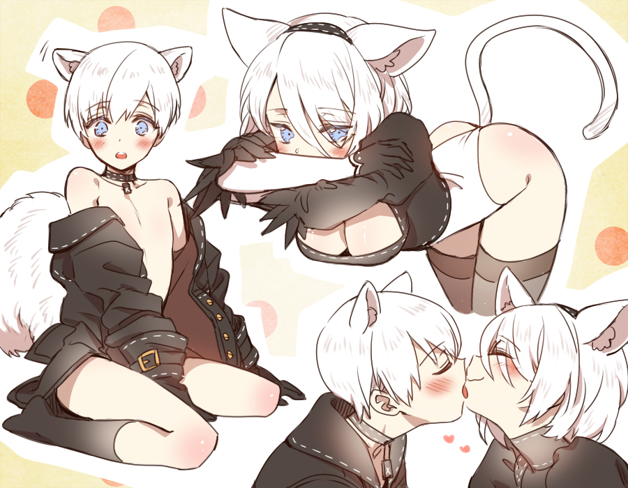 large_breasts licking nier(series) nier_automata ninto short_hair tail tong...