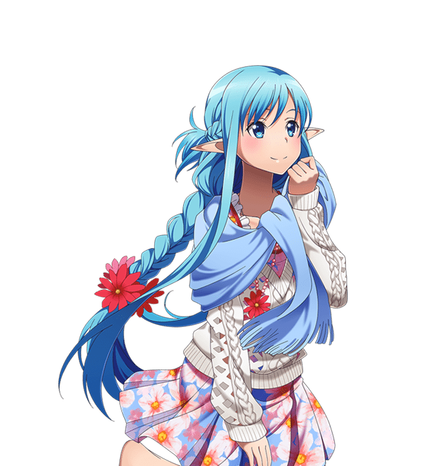 1girl asuna(sao-alo) barefoot blue_eyes blue_hair blue_scarf blush braid co...