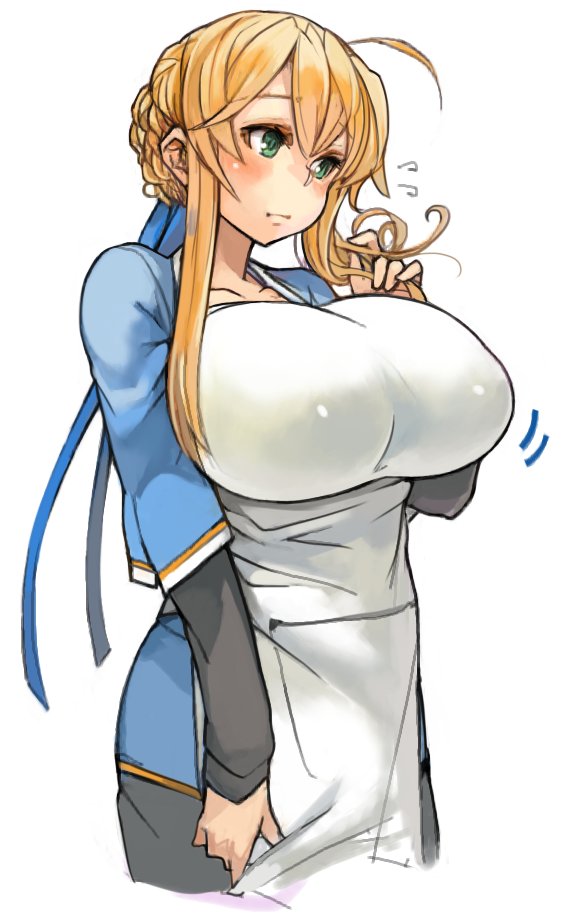 1girl ahoge alternate_breast_size apron blonde_hair blush breasts fate/stay...
