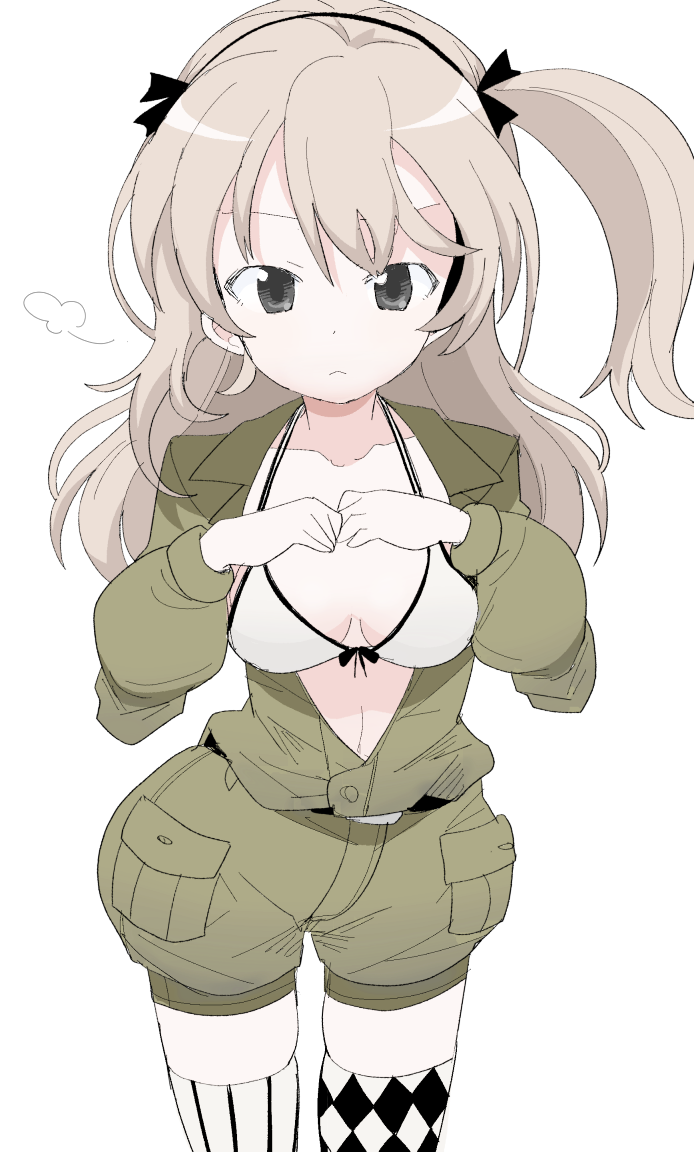 ...brown_jumpsuit closed_mouth frown fume girls_und_panzer hair_ribbon heny...