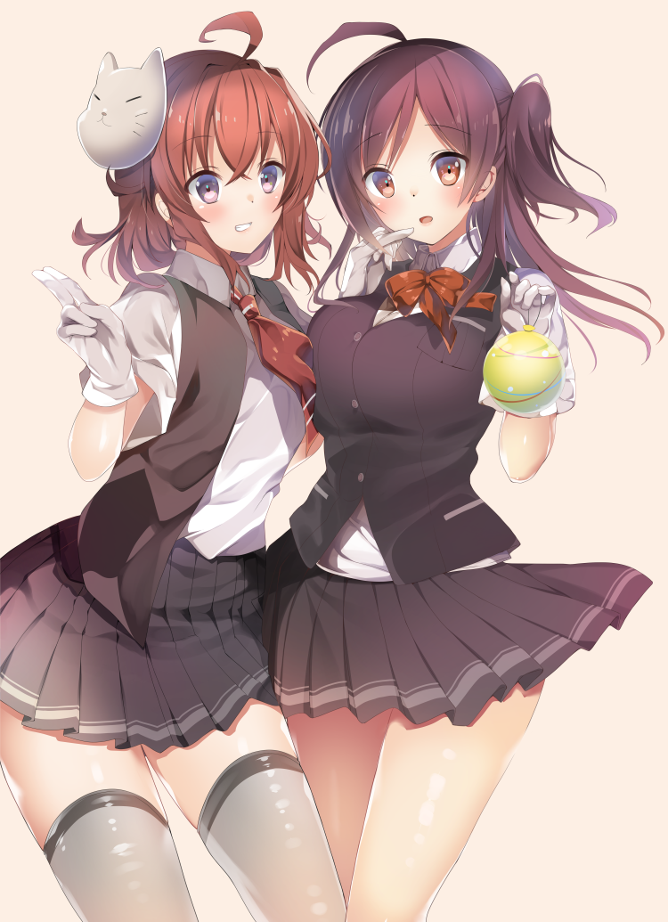 Safebooru 2girls Ahoge Arashi Kantai Collection Black Legwear Black Skirt Blouse Breasts 6208