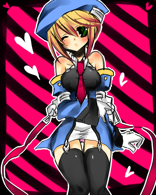 Safebooru Akira Kichi Bare Shoulders Beret Black Legwear Black Thighhighs Blazblue Blonde Hair 7578