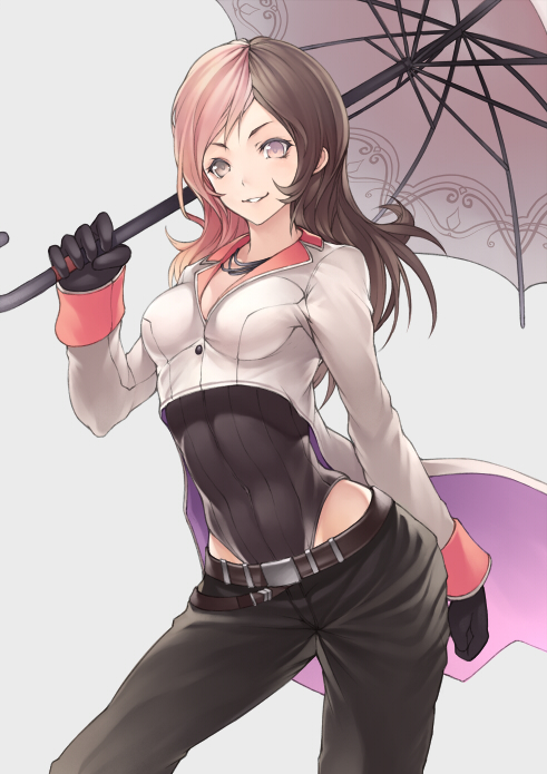 looking_at_viewer medium_breasts multicolored_hair necklace neo(rwby) open_...