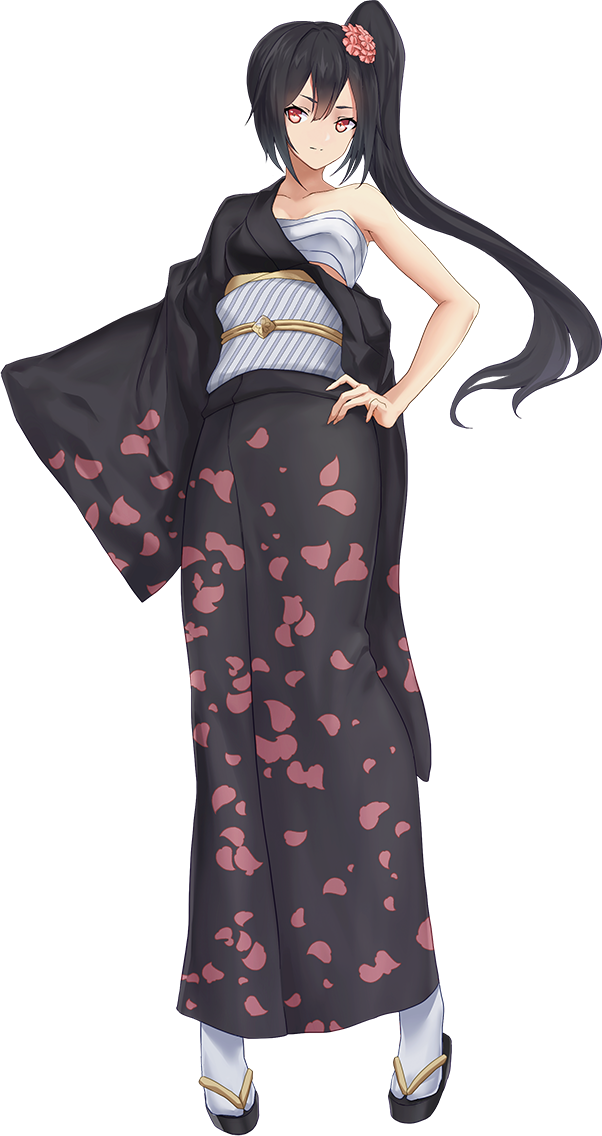 Safebooru - 1girl artist request black hair black kimono breasts flower ...