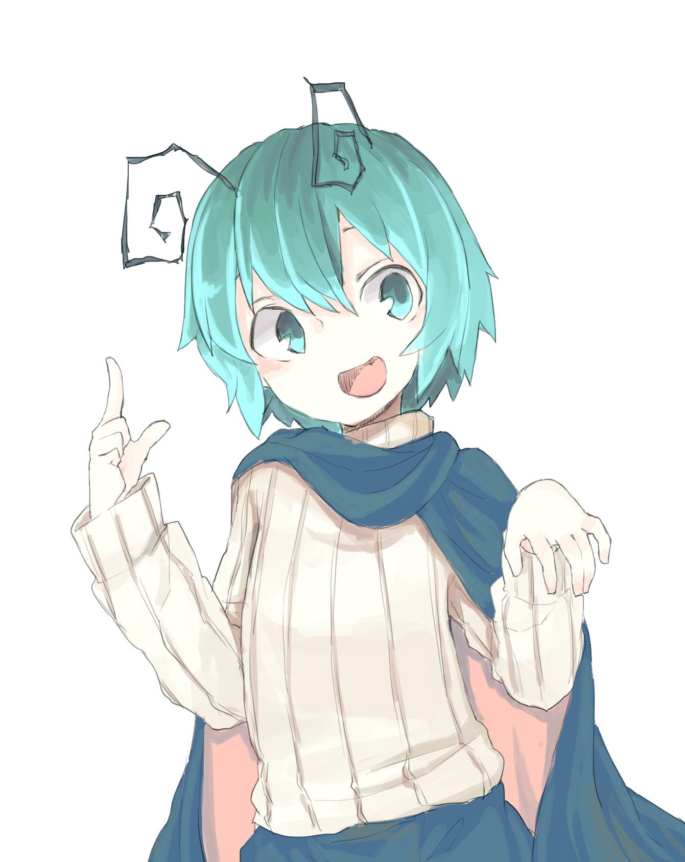 Safebooru antennae bangs cape green eyes green hair highres index