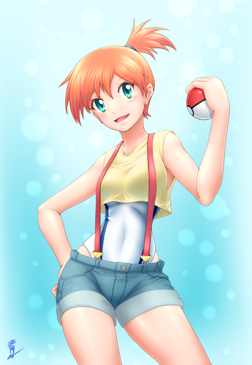 (pokemon) looking_at_viewer one-piece_swimsuit open_mouth orange_hair poke_...