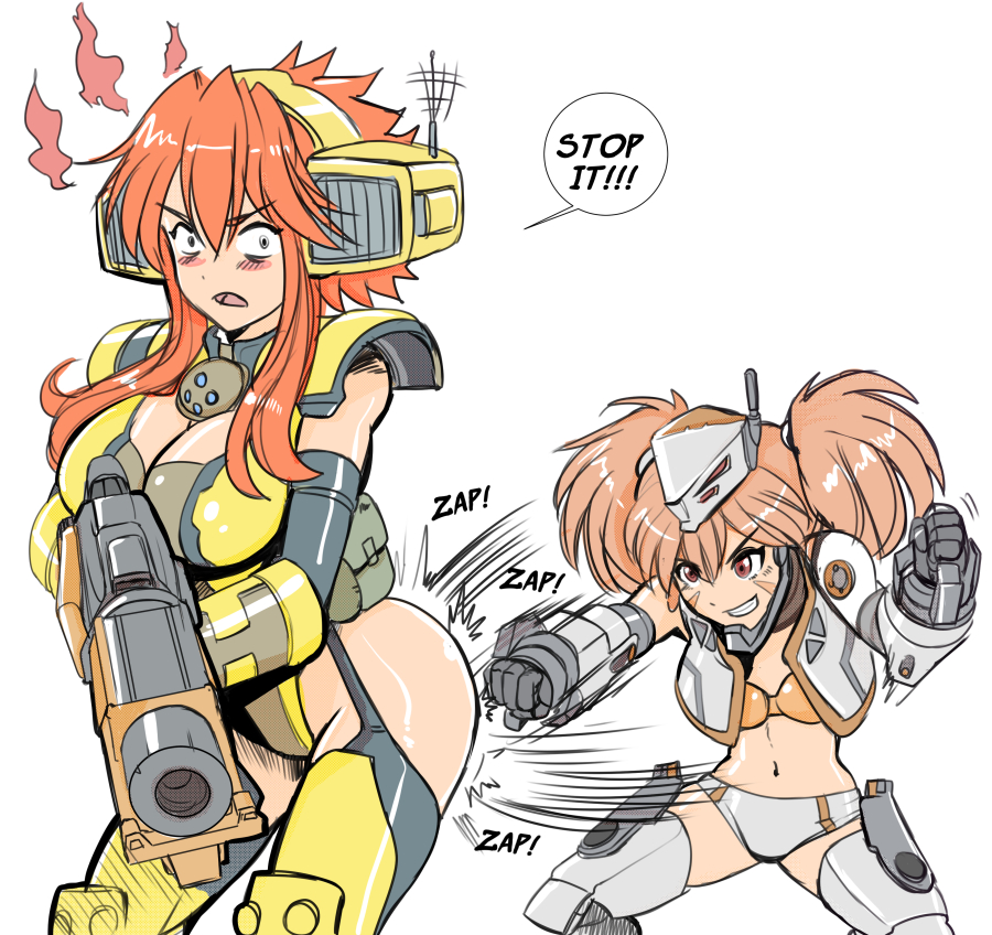 reaper(titanfall_2) scorch(titanfall_2) small_breasts smile sound_effects t...