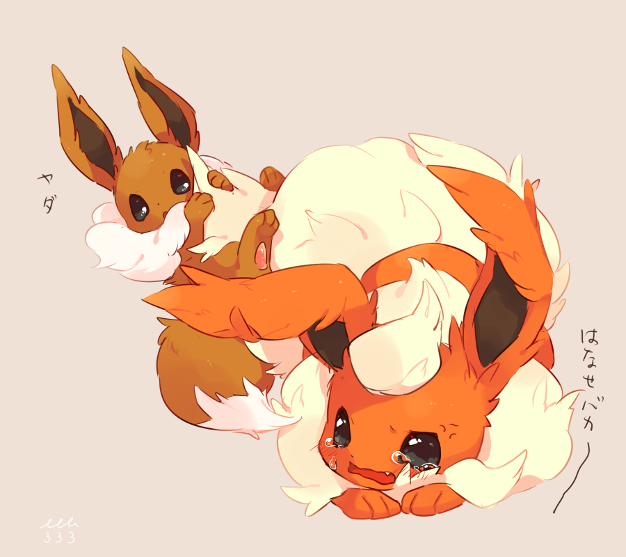 anger_vein blush commentary_request crying eevee flareon grey_eyes looking_...