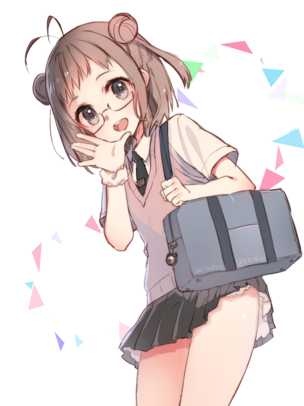 Safebooru - 10s 1girl :d alternate costume antenna hair bag bangs ...