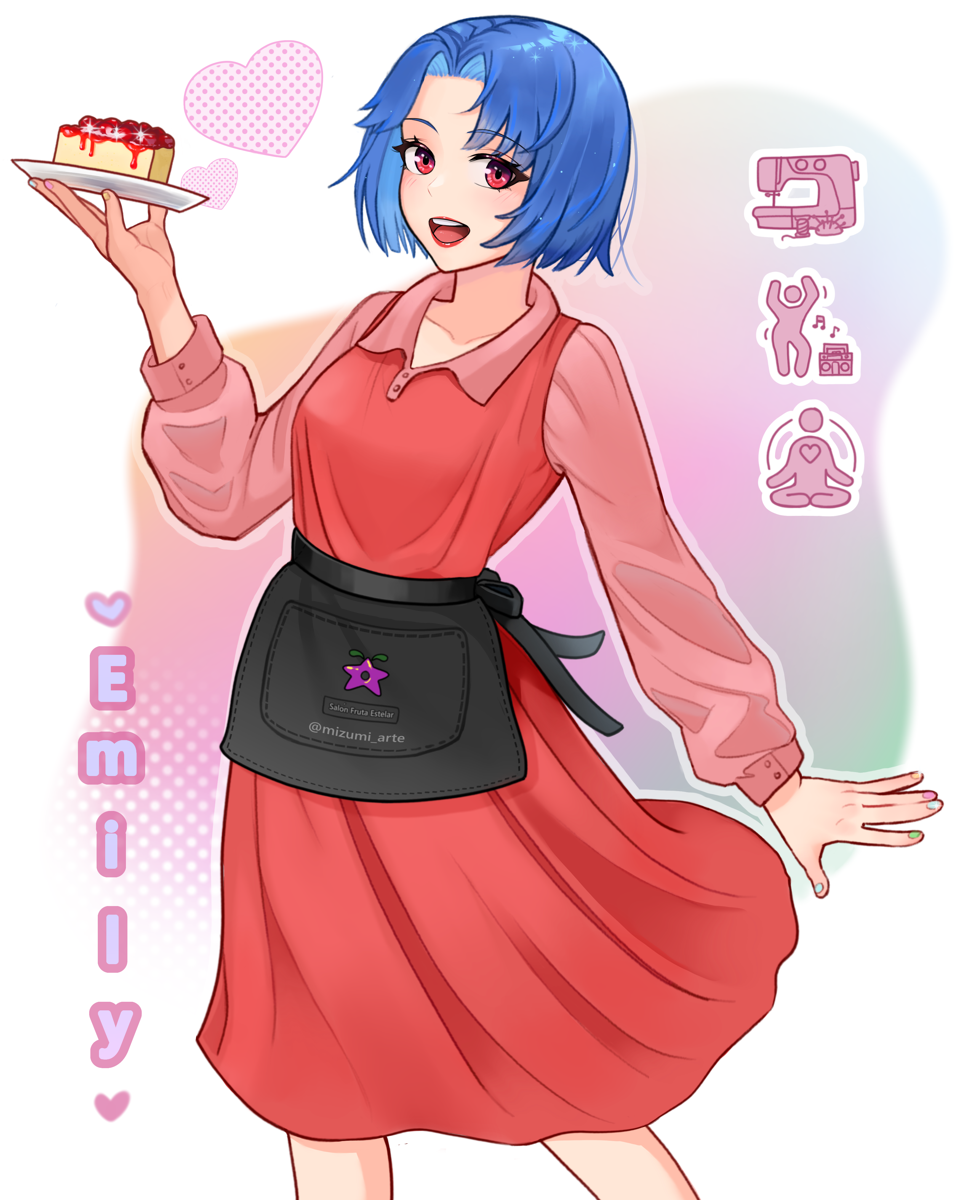 Safebooru - 1girl absurdres apron artist name blue hair cake character ...