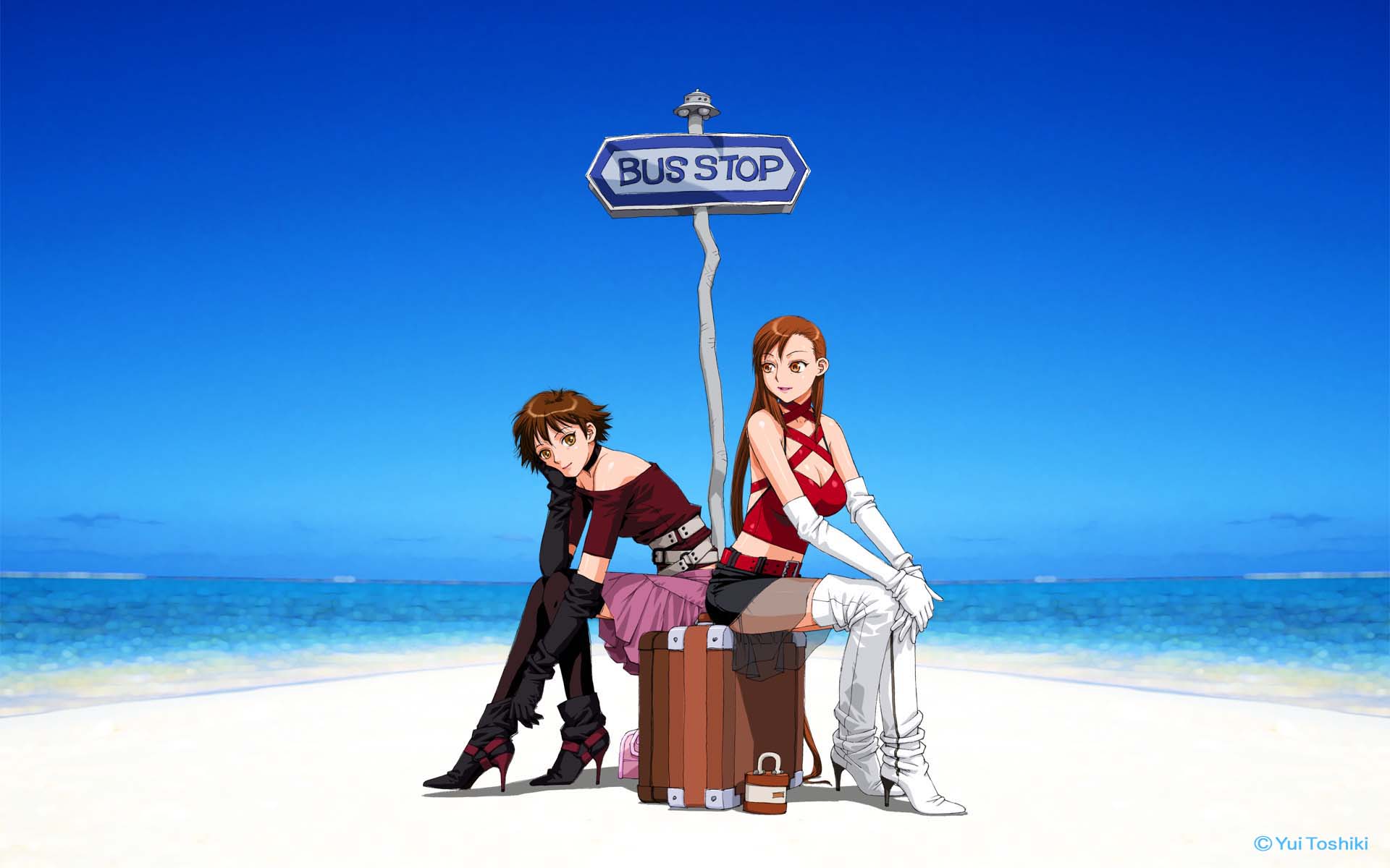 Safebooru - 1920x1200 beach boku no futatsu no tsubasa boots brown eyes