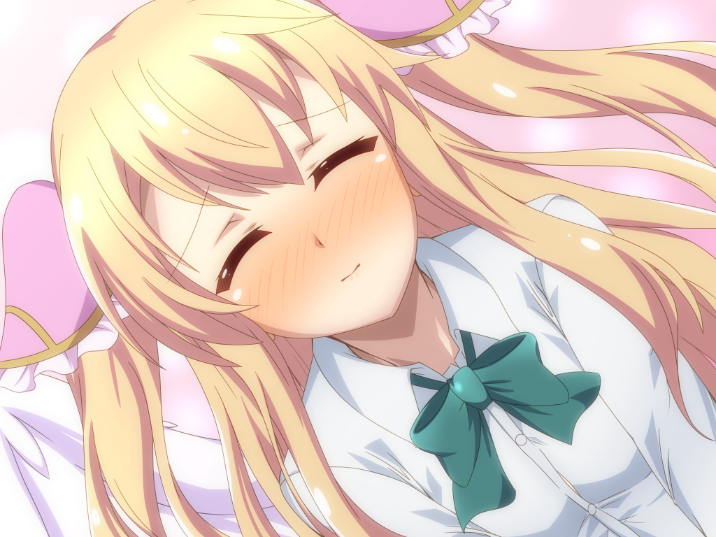 Safebooru 1girl Ange Vierge Angel Wings Blonde Hair Blush Closed Eyes