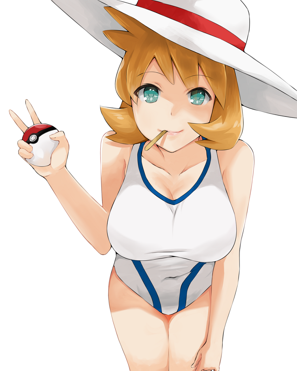 (pokemon) large_breasts leaning_forward looking_at_viewer one-piece_swimsui...