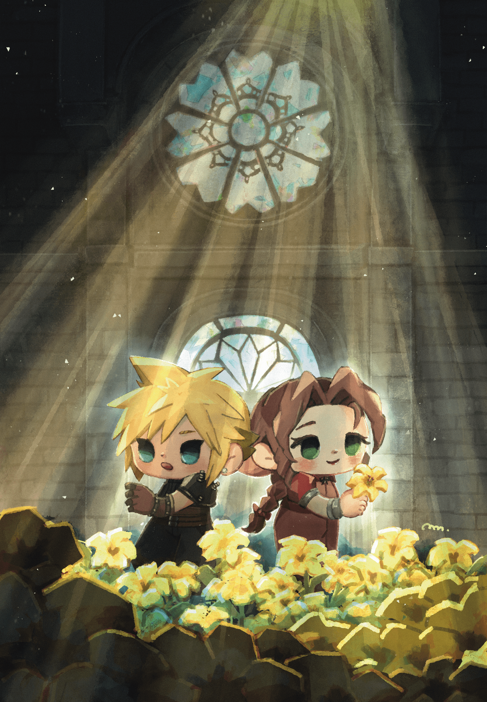 Safebooru - 1boy 1girl aerith gainsborough armor bangle blonde hair ...