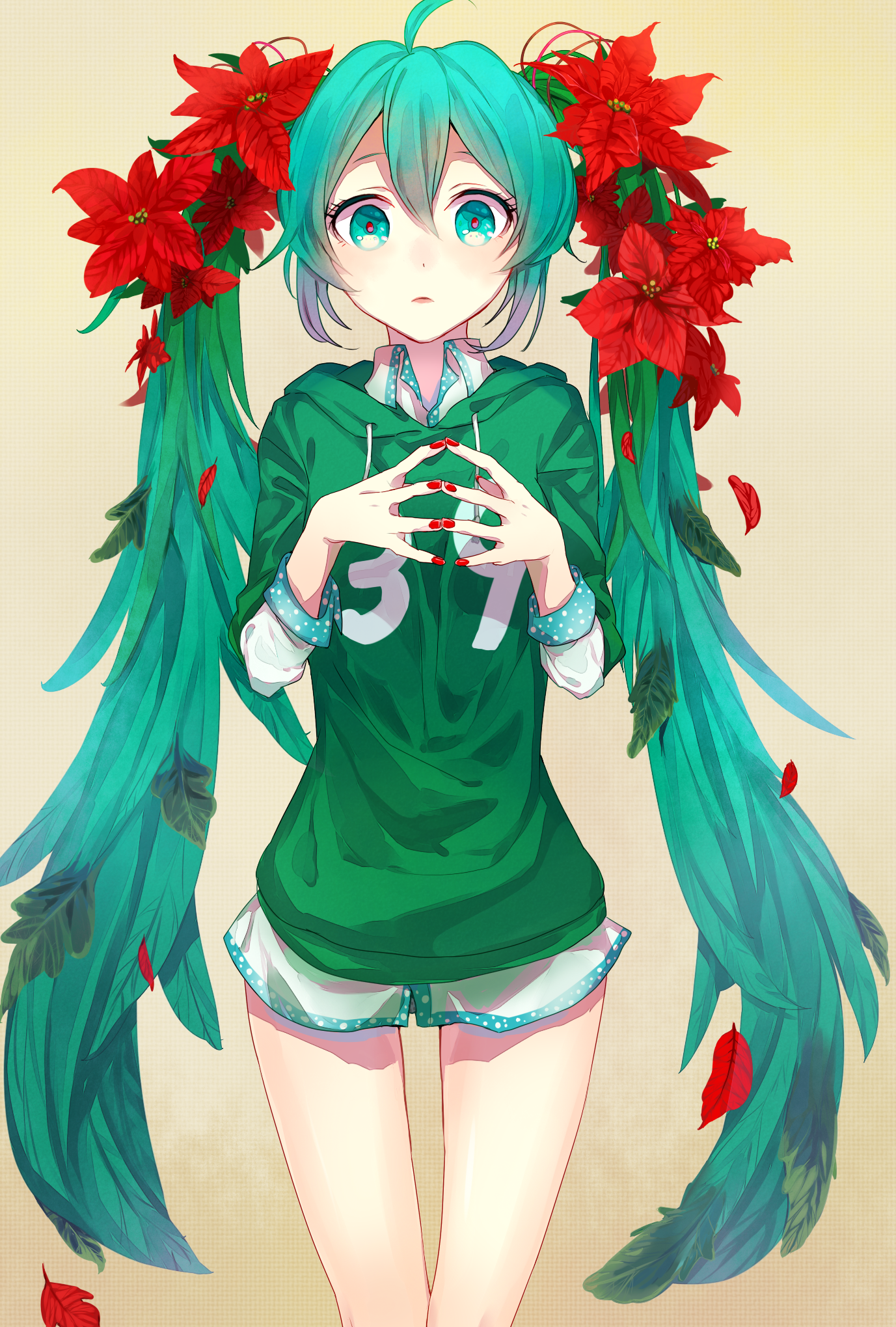 Safebooru - 1girl 39 ahoge aqua eyes aqua hair flower hair flower hair ...