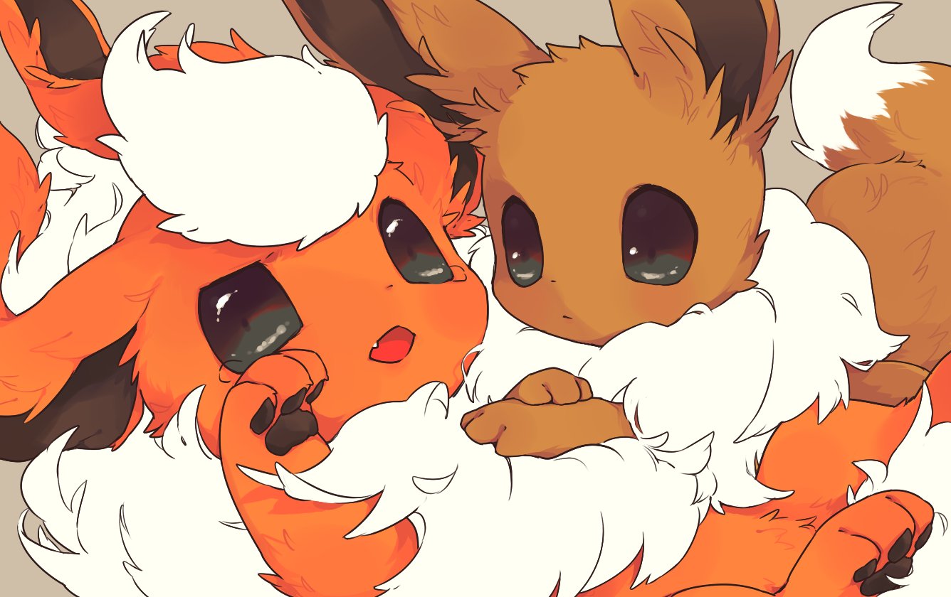 black_eyes closed_mouth commentary_request eevee fang flareon fur grey_back...