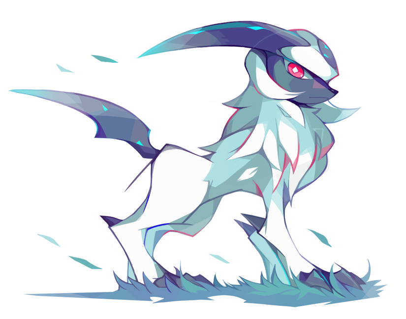 absol amakusa(hidorozoa) bright_pupils closed_mouth full_body grass leaf lo...