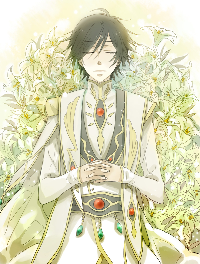 Safebooru - closed eyes code geass flower lelouch lamperouge lily ...