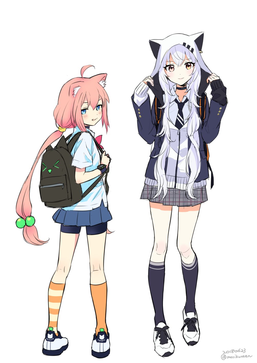 Safebooru - 2girls ahoge animal ears animal hood arms up azuma lim ...