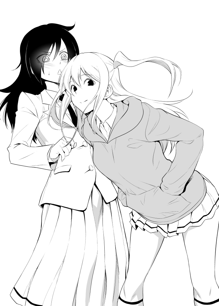 2girls aoki_kanji blazer commentary_request floating_hair hands_in_pockets ...