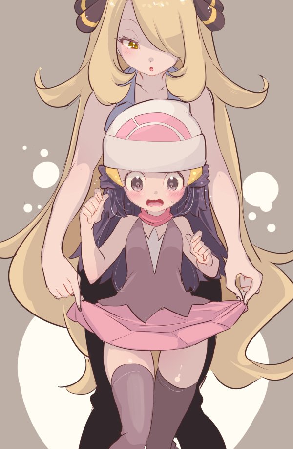 (pokemon) long_hair multiple_girls nintendo open_mouth pleated_skirt pokemo...