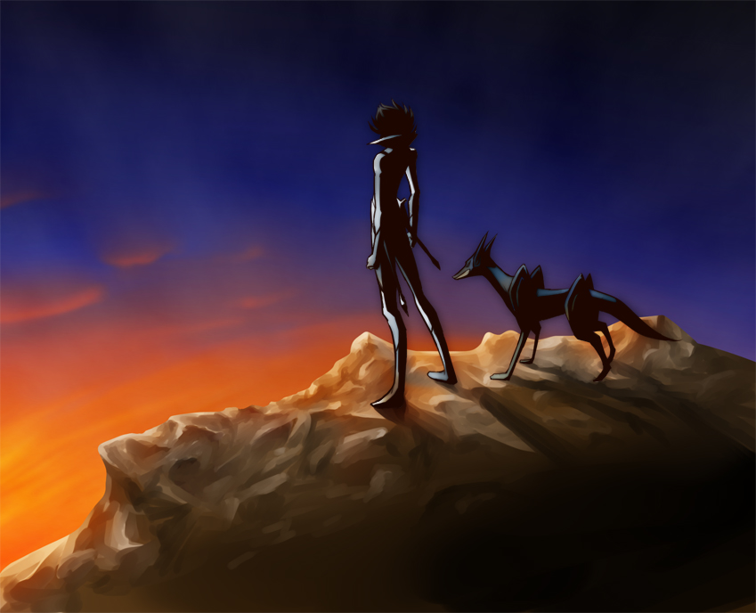 Safebooru - casshern casshern sins cyborg dog friender mozuku sunset ...