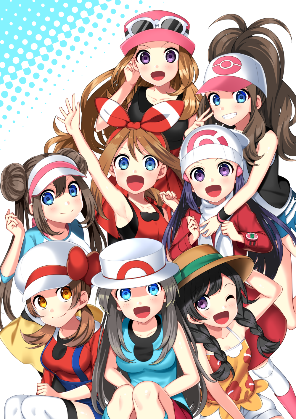 Safebooru 6+girls d ;d adjusting hair arm up armpits