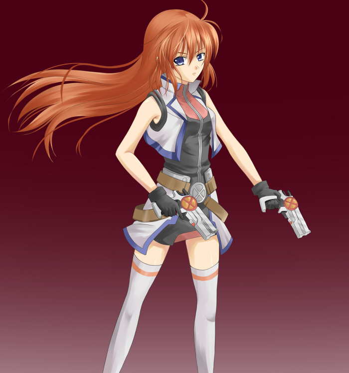 Safebooru Dual Wield Dual Wielding Gun Handgun Long Hair Mahou Shoujo Lyrical Nanoha Mahou 8128