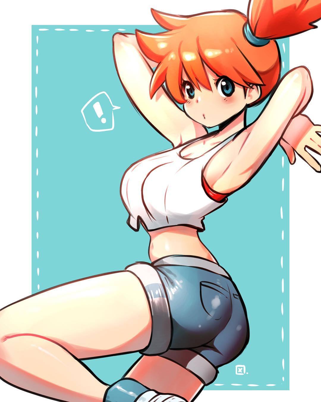 (pokemon) kenron_toqueen legs looking_at_viewer midriff navel nintendo one_...