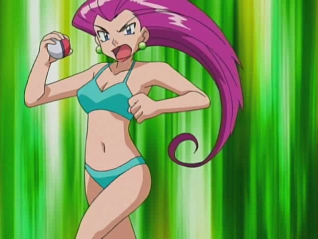 1girl bikini cap earrings musashi(pokemon) poke_ball pokemon redhead swimsu...