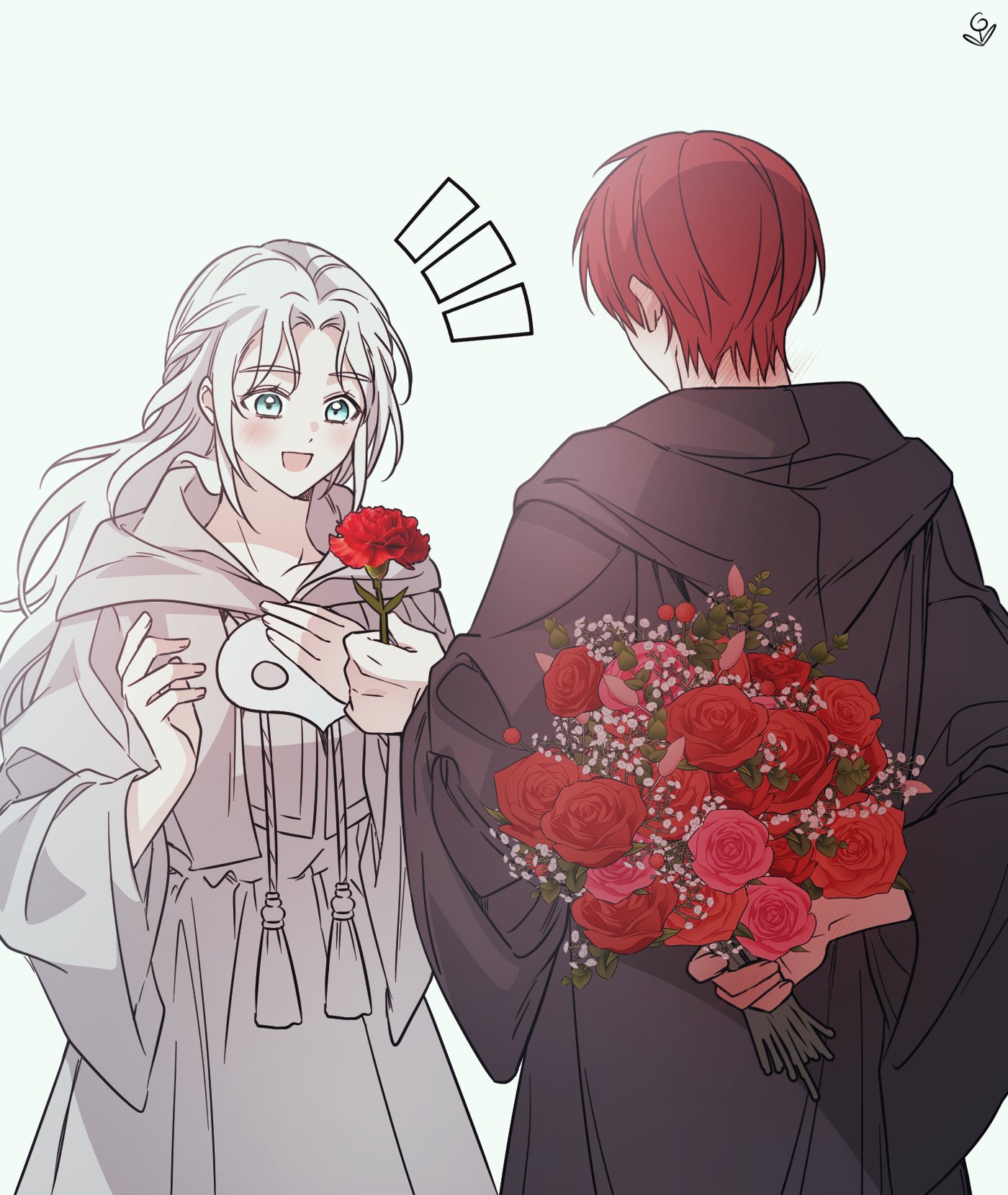 Safebooru - 1girl 1other :d ambiguous gender arms behind back azem ...