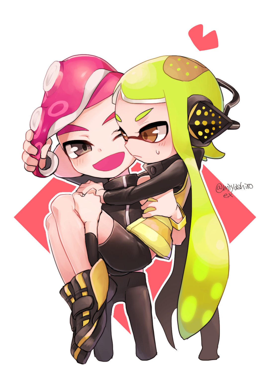Safebooru 1boy 1girl agent 8 arms around neck bangs bike