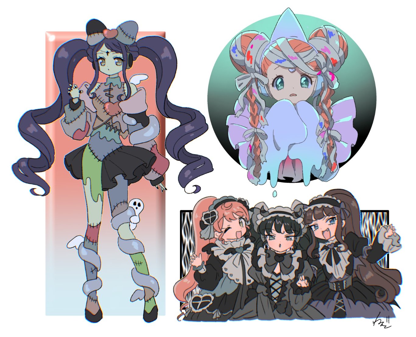 Safebooru - 5girls :d bandaged head bandages black dress black hair ...
