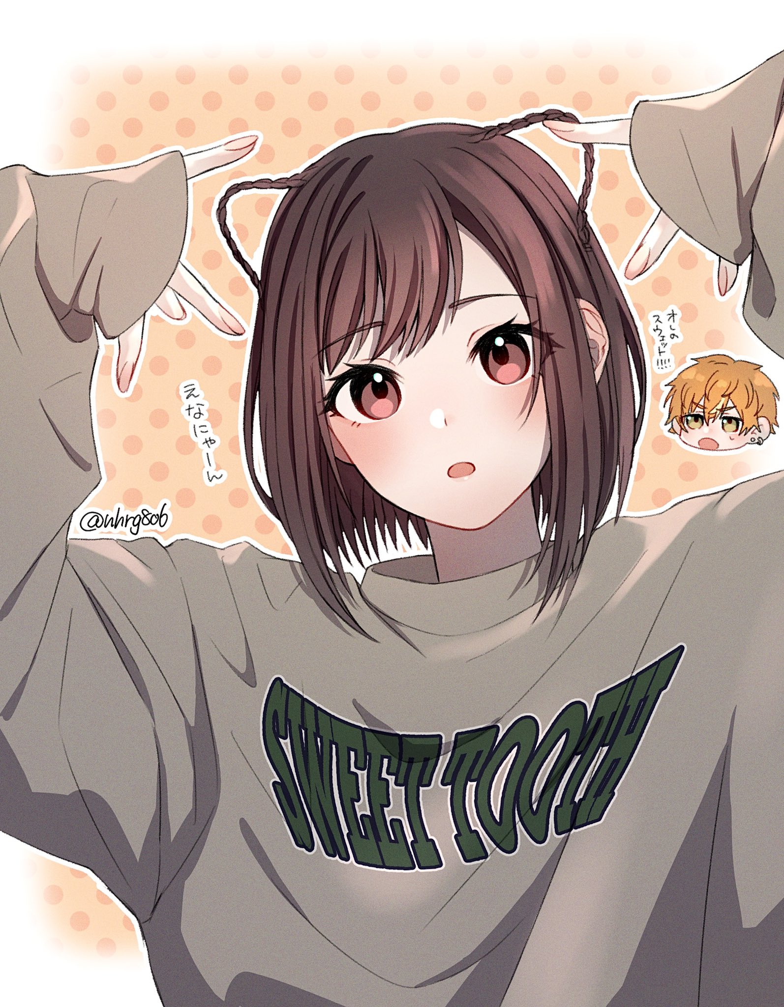 Safebooru - 1boy 1girl blush brown eyes brown hair cat hair ornament