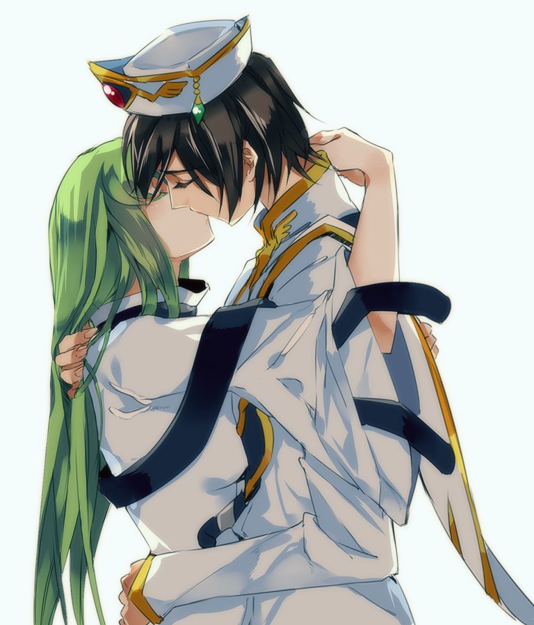 1boy 1girl black_hair c.c. closed_eyes code_geass french_kiss from_side gre...