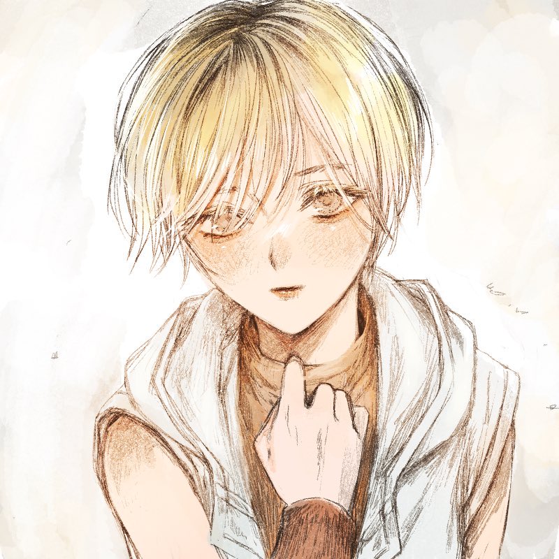 Safebooru - 1girl ayumanai blonde hair blush grey eyes hand on own ...
